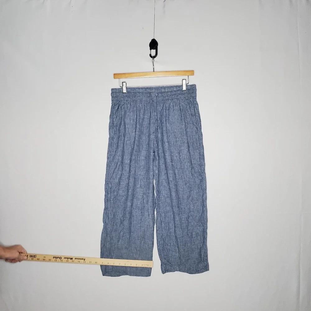H&M Linen Cotton Crop Pants Women 6 Blue Drawstring Coastal Beachy Minimal